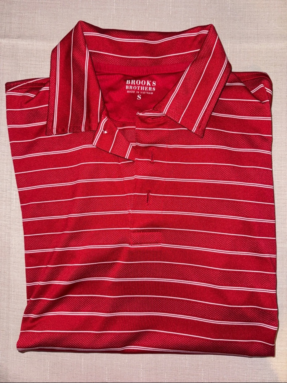 Brooks Brothers Red and White Short Sleeve Polo with White Stripes